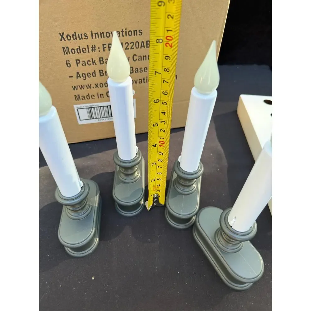 Box Of 6 Aged Bronze Battery Powered Christmas Candles In Original Box!